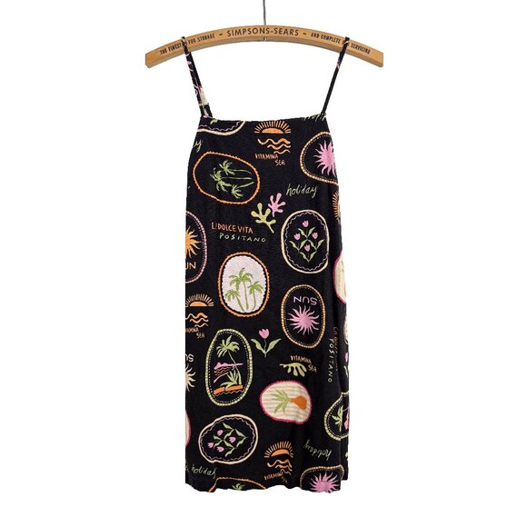 Monteau Womens Graphic Vacation Dress Black Strappy Mediterranean Size Small - Picture 1 of 4